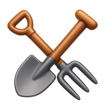 Simple 3D Agricultural Tools Icon Featuring Shovel and Fork png