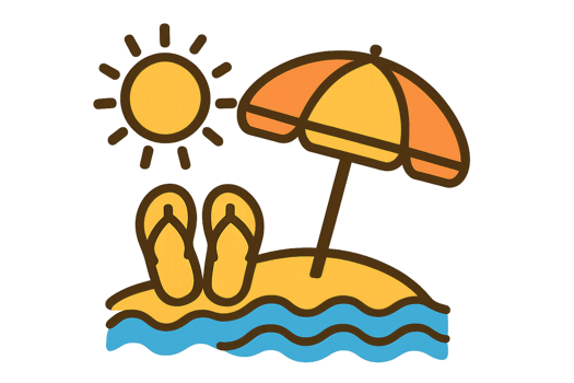 Summer Icon of Beach Scene with Sun, Umbrella, and Flip Flops png