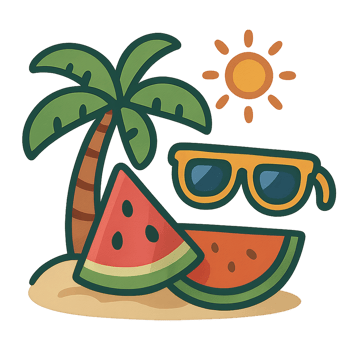 Tropical Summer Vibes with Watermelon, Sunglasses, and Palm Tree png