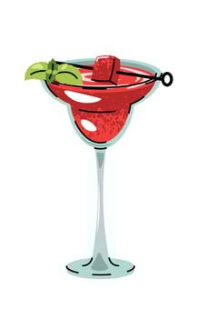 Watermelon drink in glass with ice, mint leaves and fruit, flat design illustration on white. Refreshing summer beverage, cold fruity cocktail. Perfect for menu, bar branding, social media vector