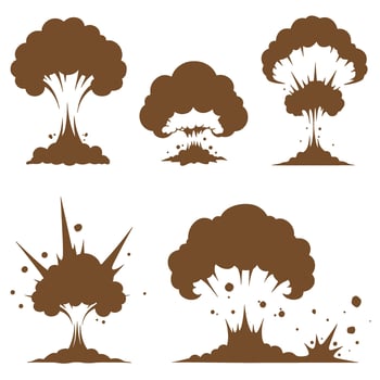 Collection of brown explosion silhouettes displaying comic book style visuals vector