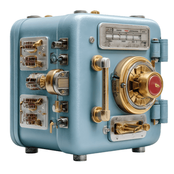 Vintage Steampunk Safe Box Detailed 3D Render Blue Metal Gold Brass Security Vault png