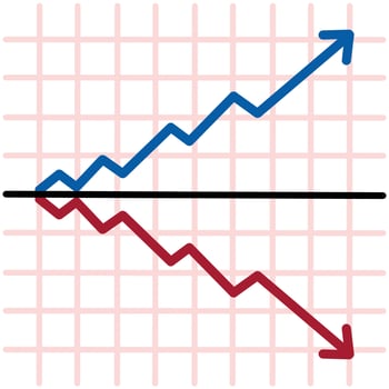 Business Growth Chart Showing Blue Upward Trend and Red Downward Trend Illustration vector