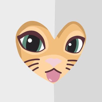 Cute Playful Cat Behind Heart shaped Cutting Paper Illustration vector