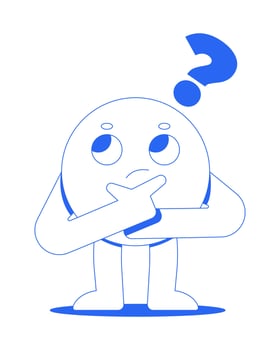 Groovy round character thinking with question mark line onboarding ui illustration. Curious brainstorm decision making. Problem solving outline blue 2D concept isolated. Monochrome metaphor art vector
