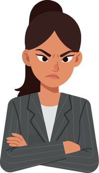 Angry businesswoman with crossed arms in suit jacket illustration vector
