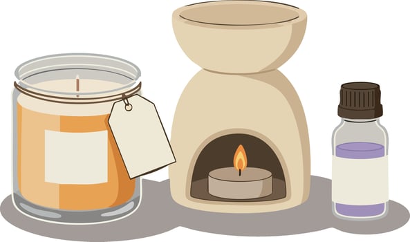 Aromatherapy candle oil burner and essential oil bottle natural wellness illustration vector