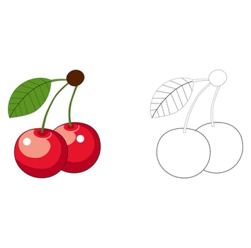 Cartoon Coloring Art Digital Cherry Fruit For Coloring Book Vectors Illustration