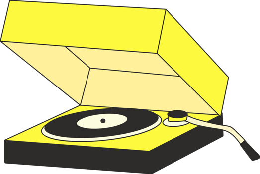 Yellow Retro Record Player with a Vintage Design, Bringing Nostalgic Music Feelings png
