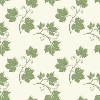 Pattern with Grapevine with leaves, green vine silhouette on light beige background. vector