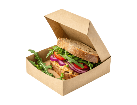 Packed sandwich in brown delivery cardboard box isolated on a transparent background food design concept png