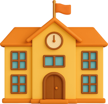 A cartoon school building with a clock on the front png