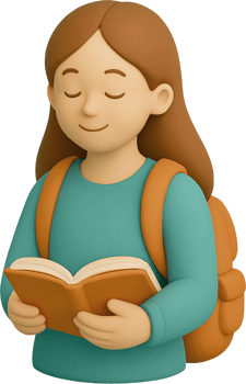Girl with backpack reading book png