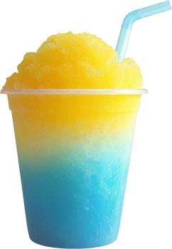 A blue and yellow ice cream in a plastic cup png