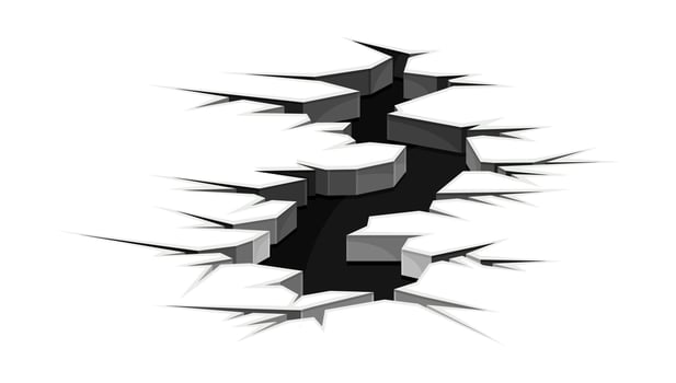 Surface crack with hole effect. Black faults on ground, disaster or drought crevices illustration vector