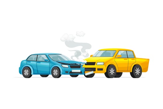 Two cars involved in car wreck. Car insurance case illustration vector
