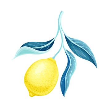 Lemon branch with ripe fruit and green leaves illustration vector