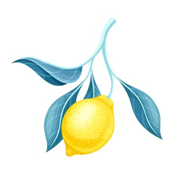 Lemon branch with ripe juicy fruit and green leaves illustration vector