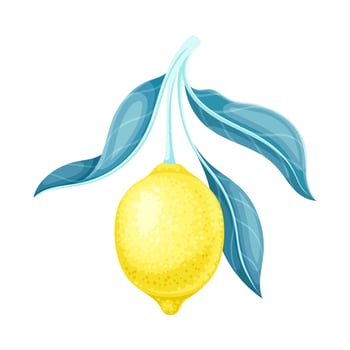 Lemon tree branch with ripe tropical fruit and green leaves illustration vector