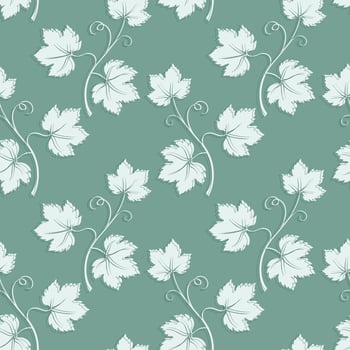 Grapevine with leaves pattern, light vine silhouette on green pastel background. vector