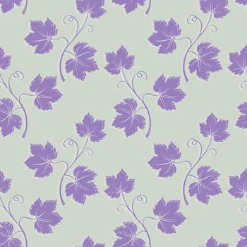 Grapevine with lilac leaves pattern, vine silhouette on light pastel background. vector