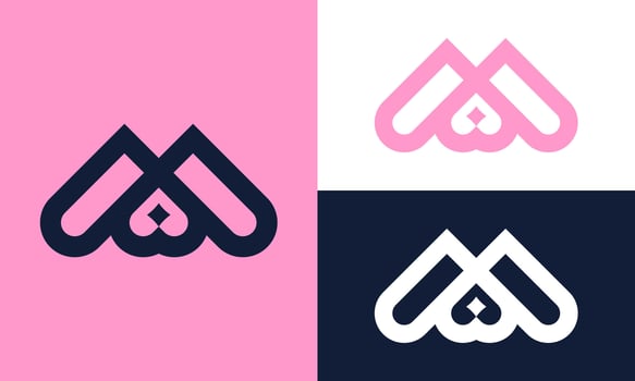 M logo with inverted heart symbol. vector