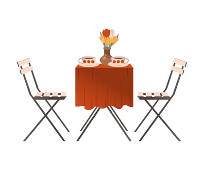 Table and chairs for two people. Cafe, bar or restaurant design element illustration vector