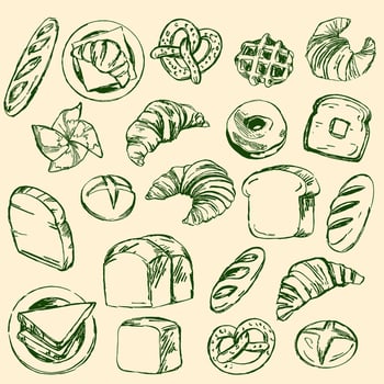 Hand Drawn Bakery Doodle Illustration Set vector