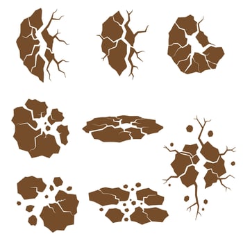 illustration of cracked earth and ground isolated against white background silhouette elements vector