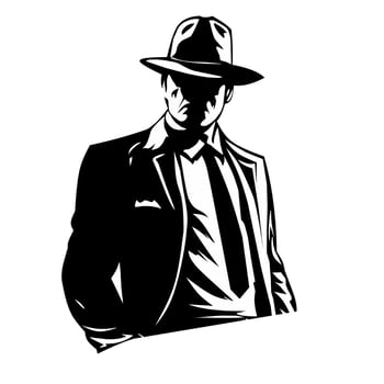 black and white illustration of a man in a suit and hat vector