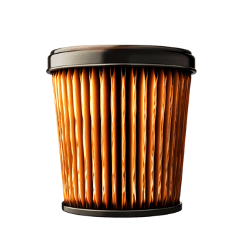 closeup of a Clean Engine Oil Filter with Bright Orange Element and Dark Lid png