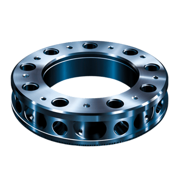 Detailed closeup of a Metallic Round Flange with Holes for Industrial Use png
