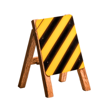 Warning Sign Displaying Black and Yellow Stripes on Wooden Stand for Safety Alerts png
