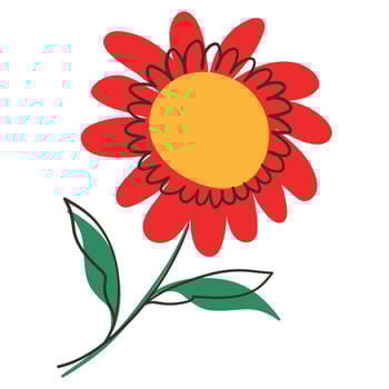 Red Flower with Simple Brush Line Decorations. Plant with cute line sketches of branches isolated on white background. Nature herb perfect for invitations, cards, holidays vector