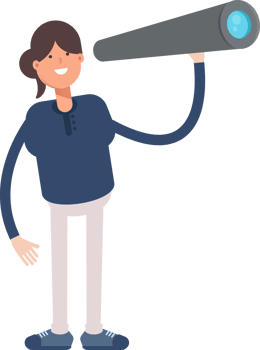 Girl in Blue Shirt Character Using Binoculars png