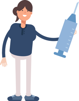Girl in Blue Shirt Character Holding Medical Syringe Illustration png