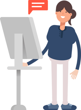 Girl in Blue Shirt Character Working on Computer png