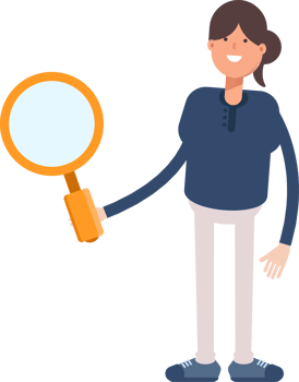 Girl in Blue Shirt Character Holding Magnifier png