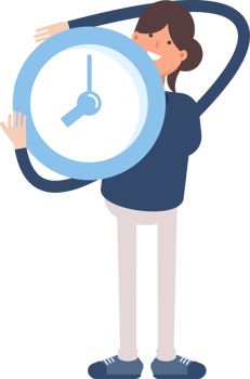 Girl in Blue Shirt Character Holding Blue Clock png