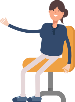 Girl in Blue Shirt Character Sitting on Office Chair png