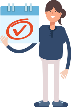 Girl in Blue Shirt Character and Check Mark Sign png