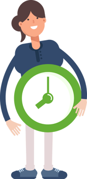Girl in Blue Shirt Character Holding Green Clock png