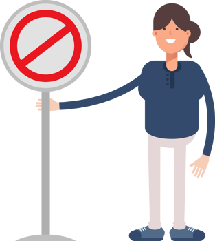 Girl in Blue Shirt Character and Prohibition Signage png