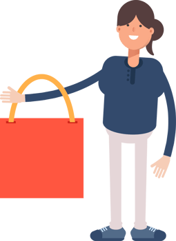 Girl in Blue Shirt Character Holding Shopping Bag png