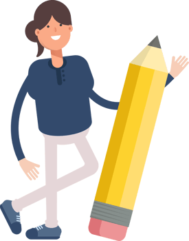Girl in Blue Shirt Character and Pencil png