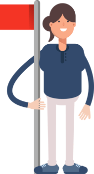 Girl in Blue Shirt Character Holding Red Flag Pole png