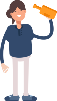 Girl in Blue Shirt Character Drinking Beer png