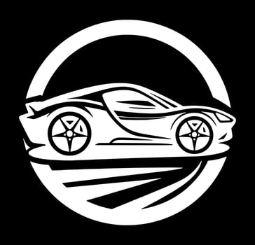 A white sports car in a circle on a black background vector