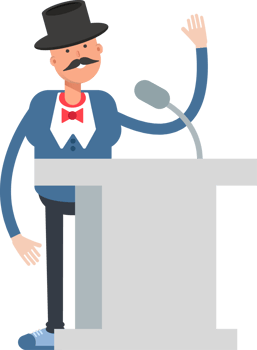 Gentleman in Top Hat Character Speaking on Podium png