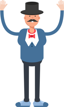 Gentleman in Top Hat Character Raising Hands png